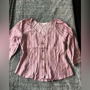 Striped Pink Button-Front Women's Blouse by Blu Pepper